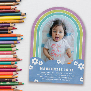 Purple Floral Rainbow Kid's Birthday Invitation