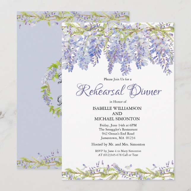 Purple Floral Rehearsal Dinner Invitations (Front/Back)