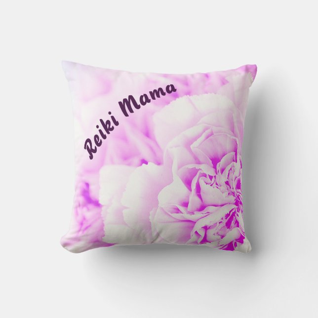Purple floral Reiki Mama Throw Pillow (Front)