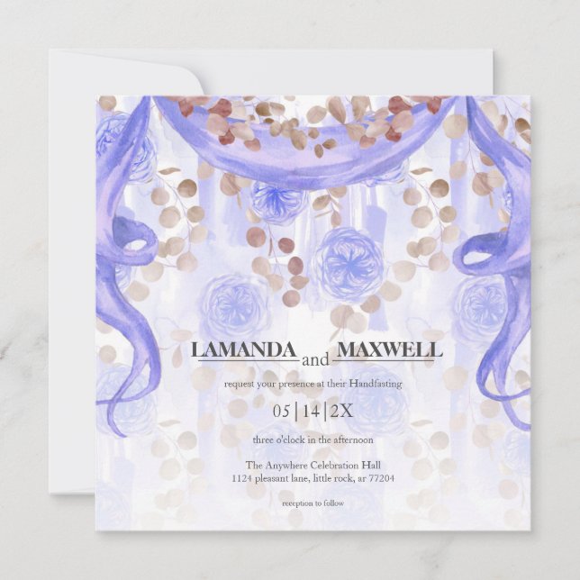 Purple Floral Ribbon Handfasting | Fall Wedding Invitation (Front)