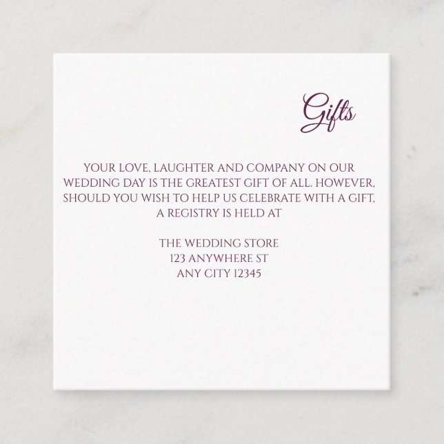 Purple Floral Ring Wedding Gifts Enclosure Card (Front)