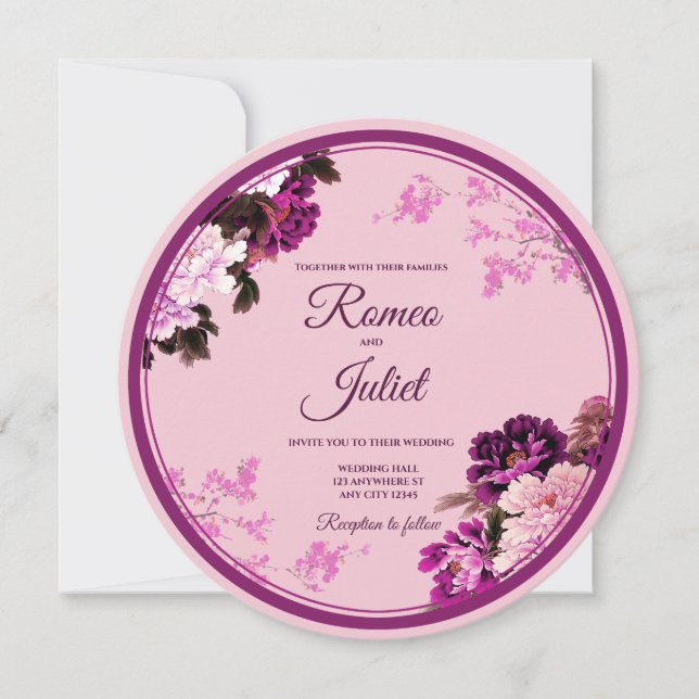 Purple Floral Ring Wedding Invitation (Front)