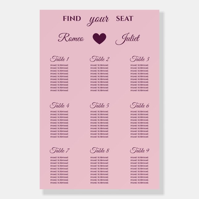 Purple Floral Ring Wedding Seating Chart Foam Board (Front)