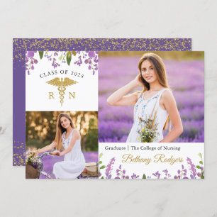 Purple Floral RN Nursing Graduation Announcement