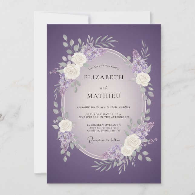 Purple Floral Romance Wedding Invitation (Front)