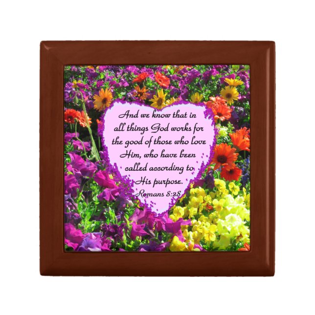 PURPLE FLORAL ROMANS 8:28 PHOTO DESIGN KEEPSAKE BOX (Front)