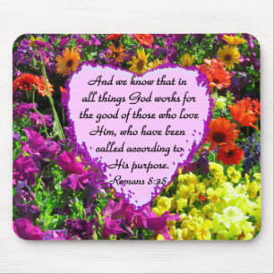 PURPLE FLORAL ROMANS 8:28 PHOTO DESIGN MOUSE PAD