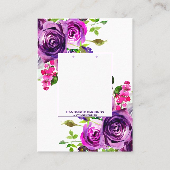  Purple Floral Romantic Earrings Display  Business Business Card (Front)