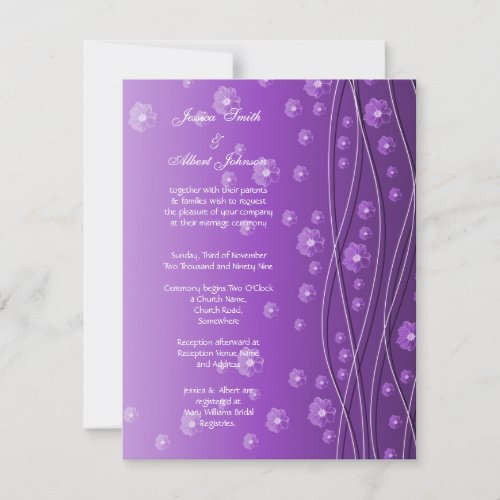 Purple Floral Romantic Wave Wedding Invitation
