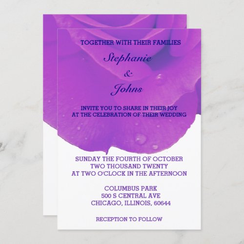 Purple Floral Rose Elegant Custom Classy Wedding Invitation