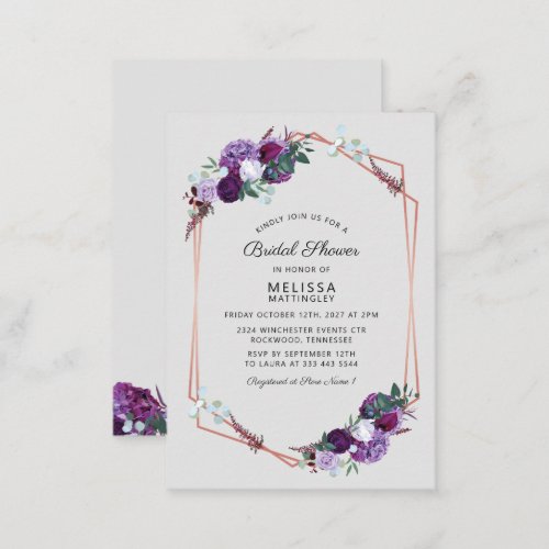 Purple Floral Rose Gold Frame Bridal Shower Budget Note Card