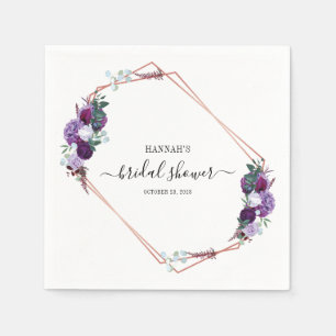 Purple Floral Rose Gold Frame Bridal Shower Paper Napkins