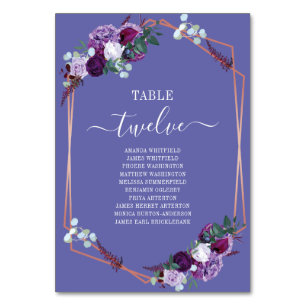 Purple Floral Rose Gold Frame Wedding Seating Card