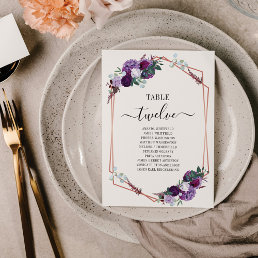 Purple Floral Rose Gold Frame Wedding Seating Card