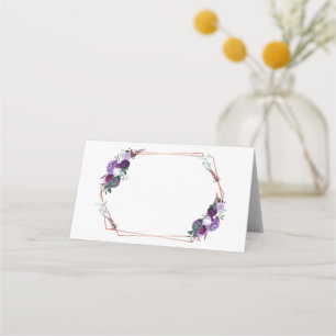 Purple Floral Rose Gold Geometric Frame Wedding Place Card