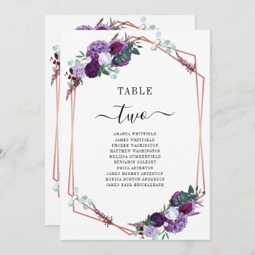Purple Floral Rose Gold Wedding Table Number 2