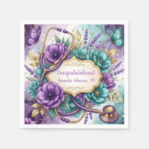 Purple Floral Rose Graduation Napkins