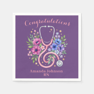 Purple Floral Rose Graduation Napkins