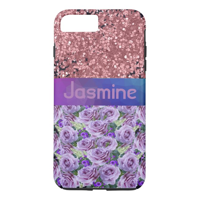 Purple Floral Rose Pink Glitter Sparkles Name  Case-Mate iPhone Case (Back)