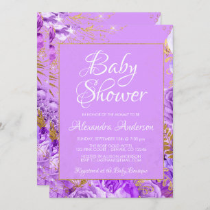 Purple Floral Roses Baby Shower Monogram Invitation