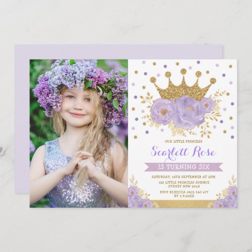 Purple Floral Royal Crown Princess Birthday Party Invitation