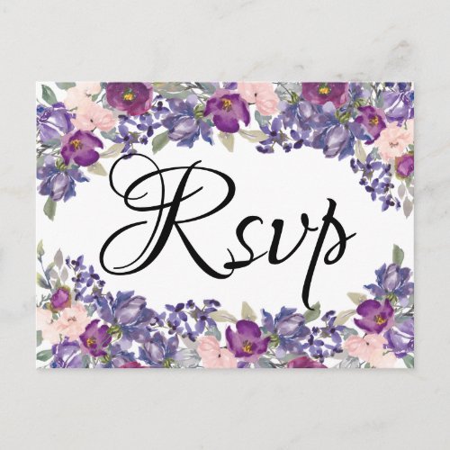 Purple Floral RSVP Postcard with Meal Choice