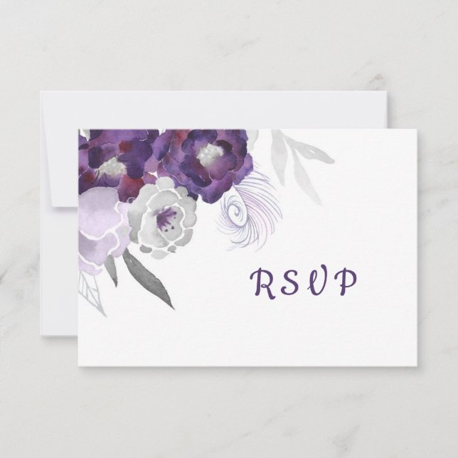 Purple Floral RSVP reply card + entree choices (Front)