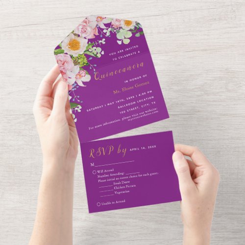 Purple Floral RSVP Trifold Event Invitation