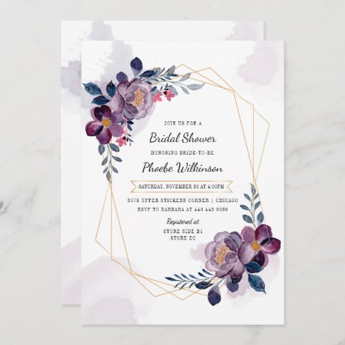 Purple Floral Rustic Blush Bridal Shower Invitation