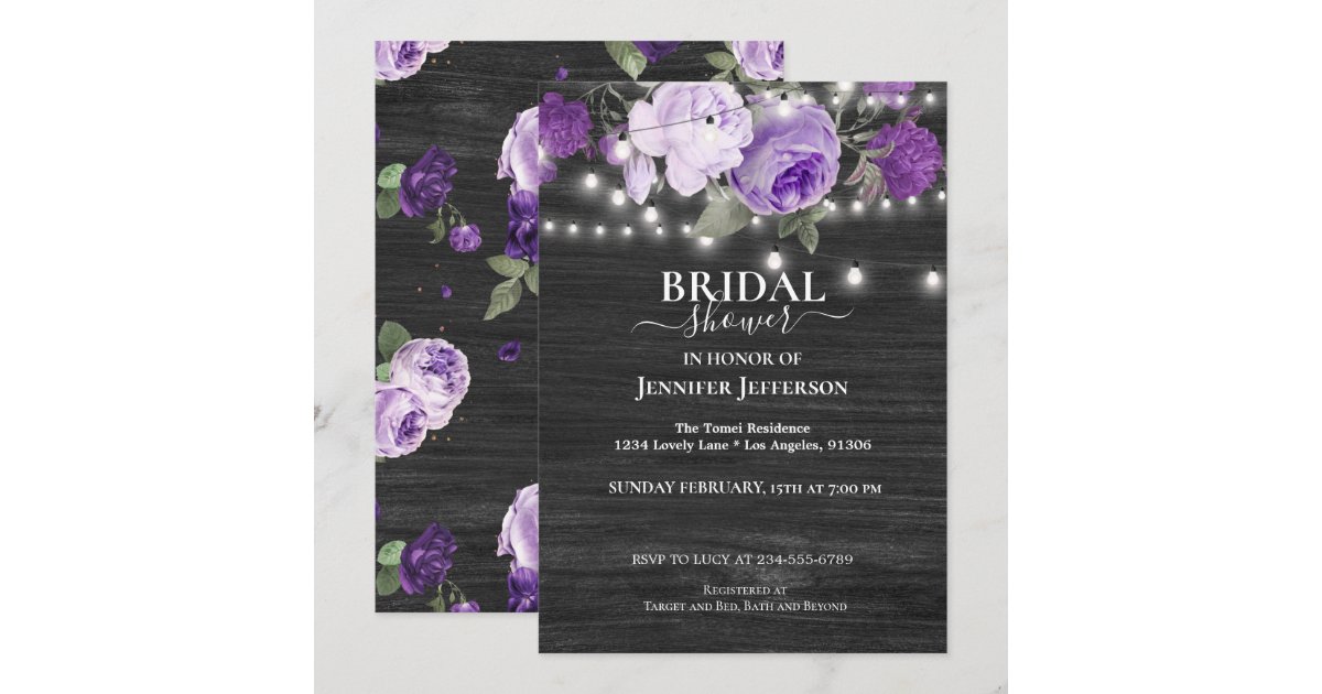 Purple Floral Rustic Bridal Shower Invitation | Zazzle