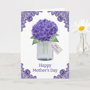 Purple Floral Rustic Lace Hydrangea Mother's Day Card
