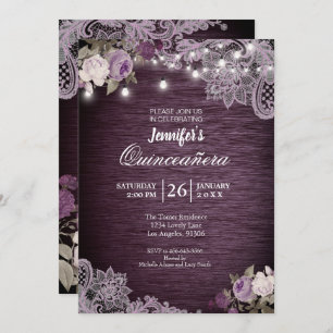 Purple Floral Rustic Quinceanera Invitation