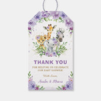 Purple Floral Safari Jungle Animals Baby Shower  G Gift Tags