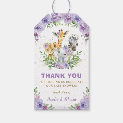 Purple Floral Safari Jungle Animals Baby Shower  G Gift Tags
