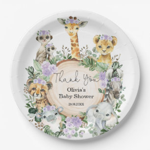 Purple Floral Safari Wild Animals Birthday Favor Paper Plates