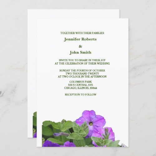 Purple Floral Sage Green Violet Flowers Wedding Invitation