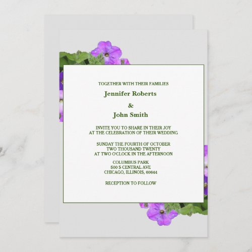 Purple Floral Sage Green Violet Grey Cool Wedding Invitation