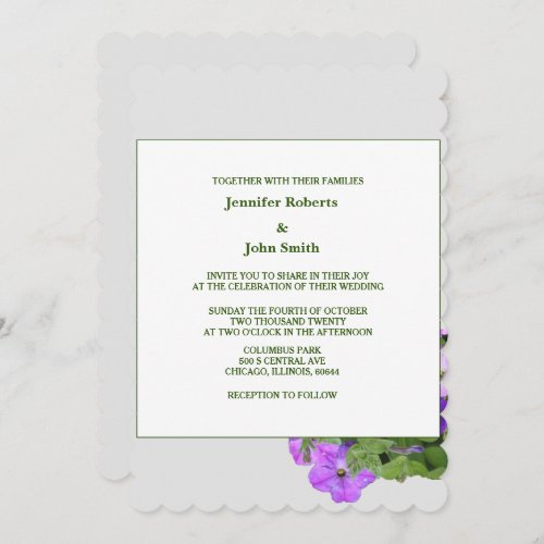 Purple Floral Sage Green Violet Grey Wedding 2024 Invitation