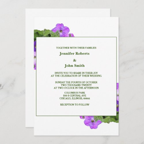 Purple Floral Sage Green Violet Simple Wedding Invitation