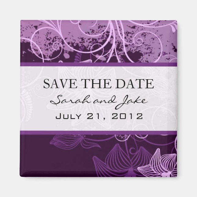 Purple Floral Save The Date Fridge Magnet (Front)