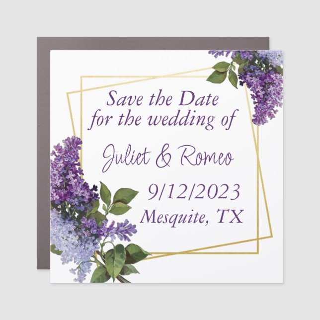 Purple Floral Save the Date Magnet (Front)