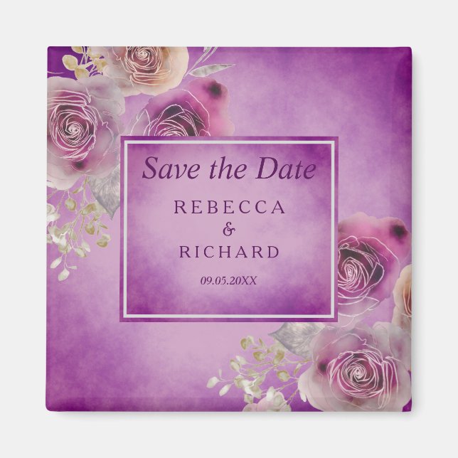 Purple Floral Save the Date Magnet (Front)
