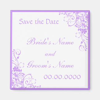 Purple Floral Save the Date Wedding Favor Magnet