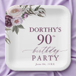Purple Floral Script 90th Birthday  Paper Plates<br><div class="desc">Celebrate a remarkable milestone in style with these elegant purple floral script 90th birthday paper plates. Designed with delicate watercolor blooms and graceful calligraphy, these plates bring a soft, feminine touch to your table setting. Perfect for brunches, tea parties, or milestone birthday dinners, a beautiful way to honor the guest...</div>