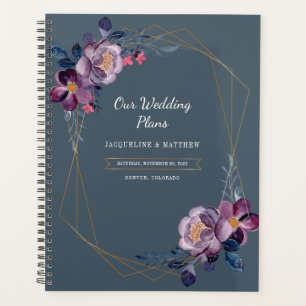 Purple Floral Script Faux Gold Geometric Wedding Planner