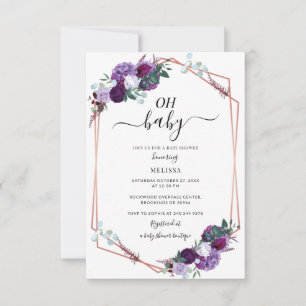 Purple Floral Script Geometric Baby Shower Note Card