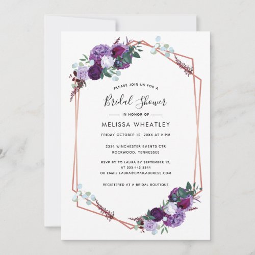 Purple Floral Script Geometric Bridal Shower Invitation