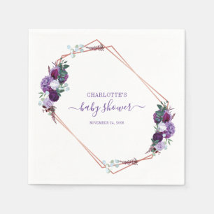 Purple Floral Script Girl Baby Shower Napkins