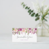 Purple Floral Script Hair Stylist Appointment Card (Standing Front)