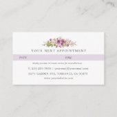 Purple Floral Script Hair Stylist Appointment Card (Back)